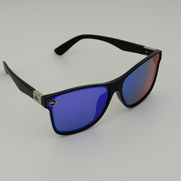 Quiksilver Round Flat Lens Sunglasses Gloss Black Frame Blue-Mirror Lens NEW Q24 - Picture 5 of 11